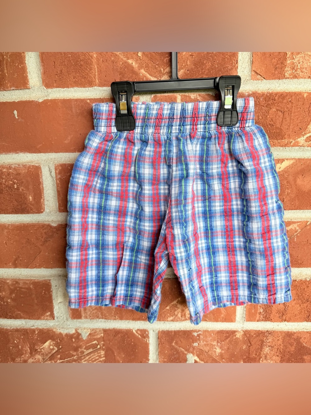 Vintage Carter's Plaid Elastic-Waist Shorts - Blue, Red & Green